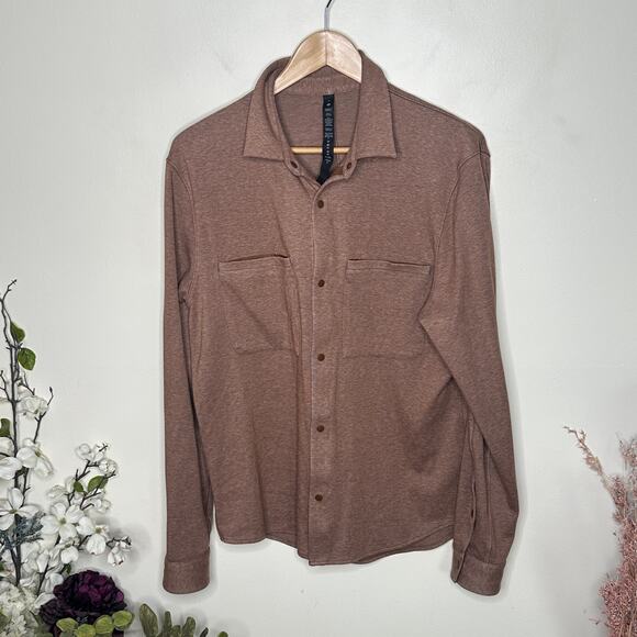 LULULEMON Soft Knit Overshirt Heathered Roasted Brown Tan Sz M {3Y24} - Picture 2 of 5